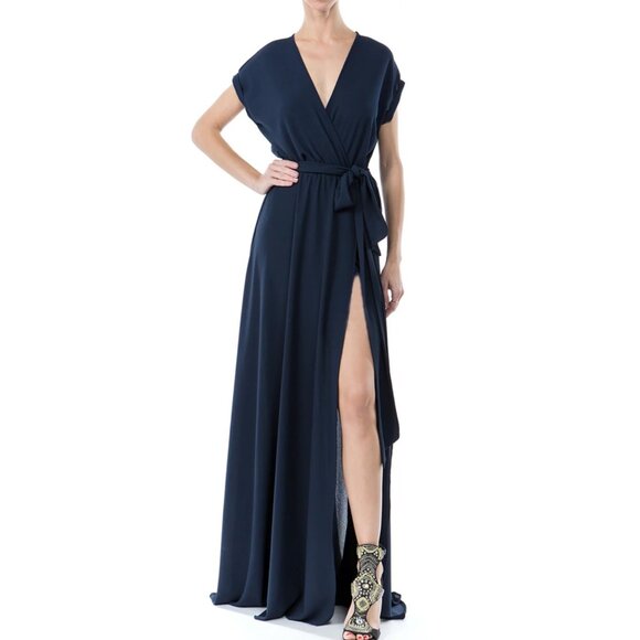 Meghan Fabulous Maxi Dress Jasmine Navy Wrap Slit Small - Picture 1 of 11